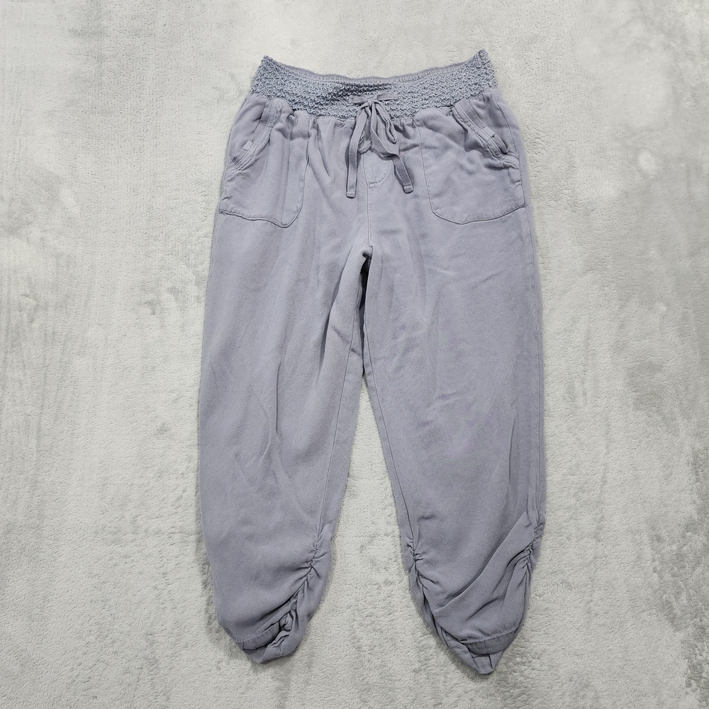 Rewash Pants Womens S Gray Rayon Smocked Waist Tie Crop Jogger Casual Travel